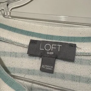 Loft Henley‎ striped pointelle pajama top green white size XL thumbnail 4