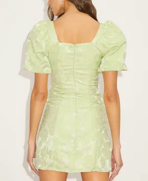 Lulu’s Beyond Amazing Light Green Floral Jacquard Puff Sleeve Dress Size M. NWT . thumbnail 3