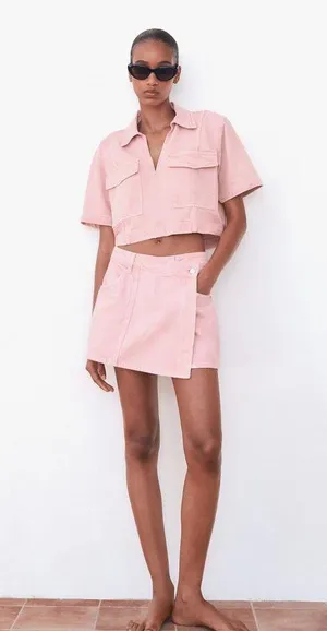 Zara NWT Pink Z1975 WRAP DENIM SKORT. Size Medium thumbnail 1