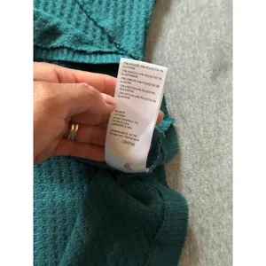 Free People Waffle Knit Leo Henley Tee In Teal Green‎ Oversized Size Medium thumbnail 6