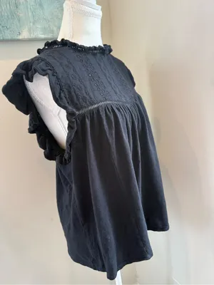Eri+Ali Black Ruffled Yoke Eyelet Cap thumbnail 2