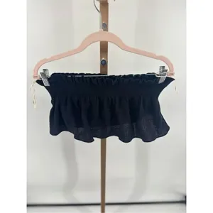 Free People Black Ruffle Strapless Tube Top Smocked Cotton Size S thumbnail 7