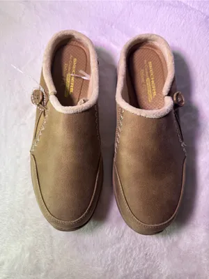 Skechers Women's Slip-On Mule in Tan with Button Accent thumbnail 3