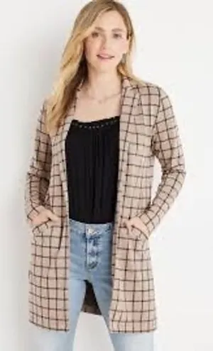 Maurices Plaid Open Front‎ Cardigan Blazer Womens XL Tan Black Excellent Pockets thumbnail 1