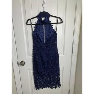 Bardot navy blue Gemma lace floral embroidered halter cocktail dress size‎ small thumbnail 6