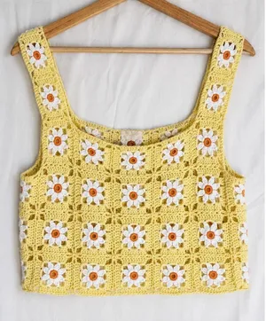 Altar'd State Women's Yellow Crochet Daisy Crop Tank Top, Boho thumbnail 1