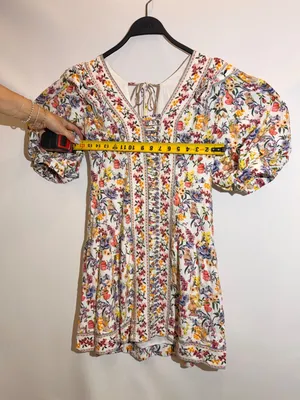 Farm Rio Greek Garden Floral Linen Blend Ruffle Tie Back Mini Dress Size M thumbnail 6