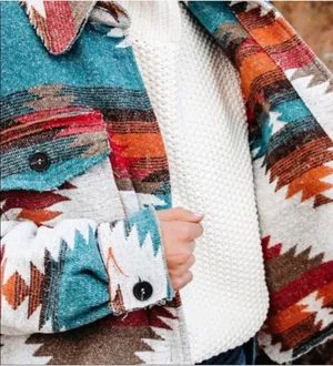 Boutique Aztec Yellowstone Distressed Flannel shacket thumbnail 3