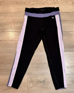 Champion Womens Black Purple Stripe Athletic‎ Leggings Activewear Medium M thumbnail 1