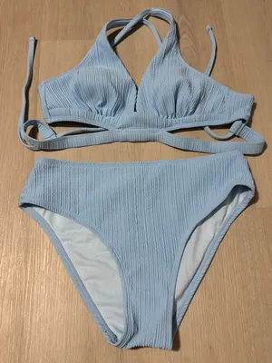 Textured Light Blue Women's Bikini Set - Stylish Two-Piece Swim thumbnail 1