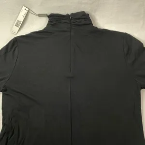 Elie Tahari Mock Neck Top Womens Large Black Ruched Zip Back Noir Minimalist New thumbnail 4