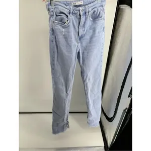 Zara Brono Blue Split Flare Jeans Light Wash Raw Hem Size 4 EUR 36 thumbnail 7