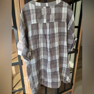 We The Free People button down tunic shirt plaid Summer Serenade Linen Top loose thumbnail 3