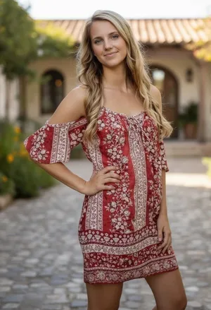 Charlotte Russe Red White Floral Cold Shoulder Lace Up Mini Dress‎ Size Medium thumbnail 1