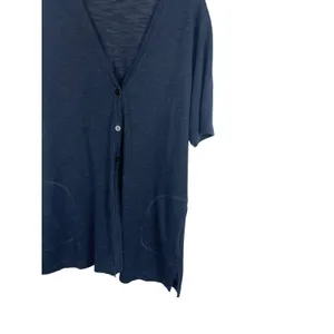 J Jill Women Blue Linen Blend Open Knit Cardigan Sweater Minimalist L Summer thumbnail 3