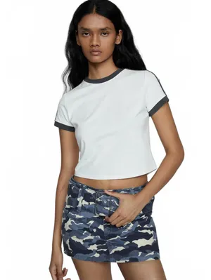Mango Camouflage Mini-Skirt with Belt NWT Lindsay Blue Size 8 / EUR 40 thumbnail 3