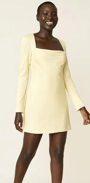 Anthropologie ivory long sleeves satin‎ party dress size 8 bridal bachelorette thumbnail 1