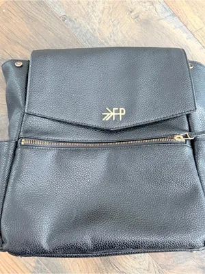 Freshly Picked Classic Diaper Backpack bag Black vegan pebbled leather large thumbnail 10