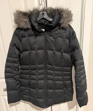 Calvin Klein Duck Down Parka Sz L Black Puffer jacket Coat Removable Hood thumbnail 1