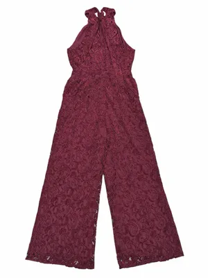 Ett:Twa Anthropologie Aida Halter Lace Jumpsuit in Burgundy thumbnail 4
