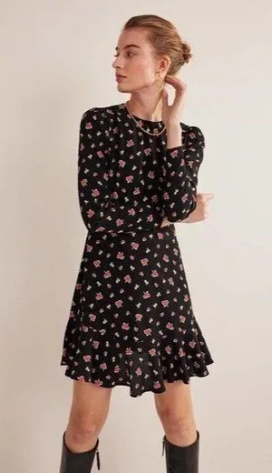 Boden Long Sleeve Flippy Mini Dress in "Rose Pop" Floral Pattern Size 10 NWT!!! thumbnail 1