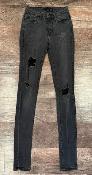 Kancan Women’s Black Gray Distressed Skinny Jeans 23 Waist 31 Inseam Punk Goth thumbnail 1