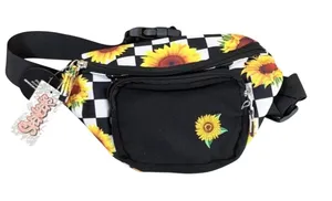 Spencer's Fanny Pack OS Black Sunflower 90s Checkered Travel Festival Belt Bag thumbnail 1