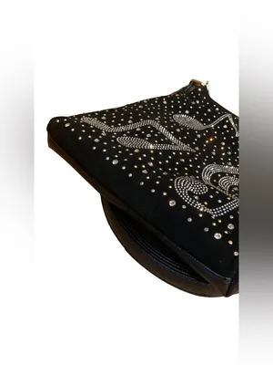 Musical Themed Rhinestone Embellished Black Faux Leather Crossbody Bag thumbnail 9