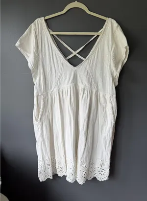 Daily Practice White Eyelet Hem Cross-Back Short Sleeve Dress thumbnail 1
