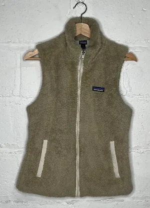 Patagonia Los Gatos Fleece Vest Cozy Outdoor Casual Women Tan Zip‎ Up Medium thumbnail 1