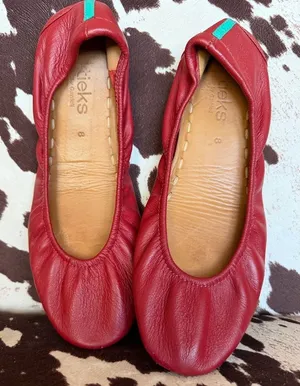 Tieks Red Leather Ballet Flats Foldable Travel Shoes Size 8 thumbnail 1