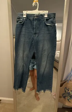 We the Free by Free People Blue Distressed Hem Straight-Leg Jeans thumbnail 1