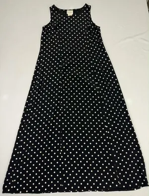 TR Bentley Vintage 90s Black & White Polka Dot Sleeveless Maxi Dress thumbnail 8