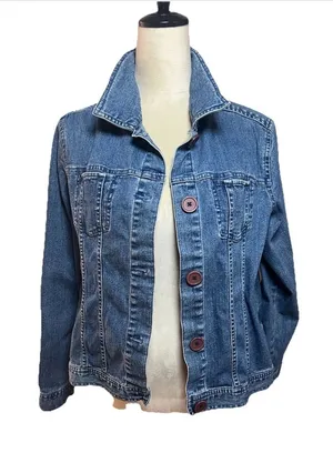 Jaclyn smith size L Stylish Denim Jacket with Purple Buttons Retro Western thumbnail 1