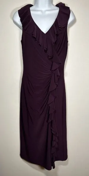 Lauren Ralph Lauren Dress Purple Ruffle‎ V-Neck Sleeveless Sheath Classic Size 4 thumbnail 1