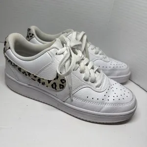 Nike Court Vision Low White w/Leopard Swoosh Court Shoe - Women's Size 8 thumbnail 3