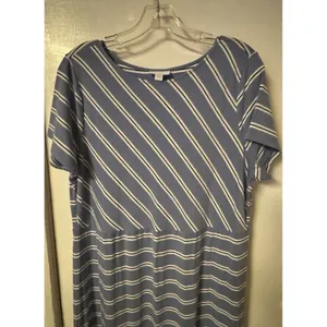 J. Jill‎ Women's Size L Blue Black and White Striped Maxi Dress Short Sleeve thumbnail 5