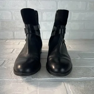 Ralph Lauren Makalia Boots Womens 8 Black Leather Suede Ankle Zip Buckle‎ Riding thumbnail 6