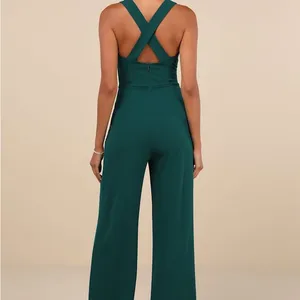 LULU’S Glamorous Dedication Dark Green Sleeveless Wide Leg Jumpsuit thumbnail 5