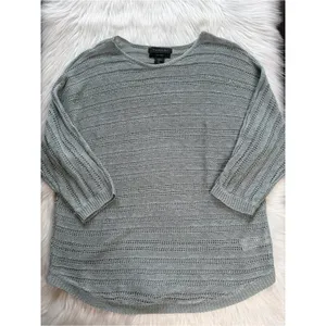 Tahari Light Green Linen Open Knit Pullover Sweater thumbnail 5