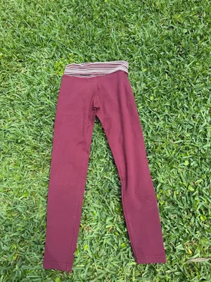 Vintage Hard Tail Forever Fold Over Yoga Leggings Burgundy Stripe Waist Size S M thumbnail 3