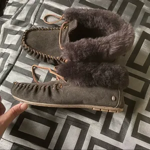 EMU Brown loafer style booties, Women's Moccasin Slippers Micro Suede Warm Faux thumbnail 1