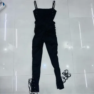 House Of CB, 'Tsarina' Black Satin Jumpsuit With Side Lace Ups thumbnail 10