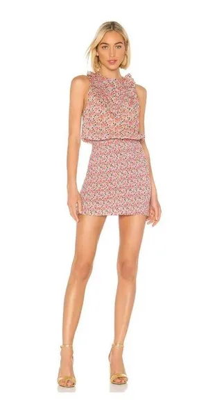 Free People Mini Dress Medium I'm Your Favorite Pink Floral Smocked Stretch thumbnail 3