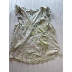 Anthropologie Pilcro Top Camo Yellow Green Ruffle Sleeve V-Neck Large thumbnail 5