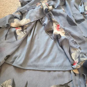 Hint of Blush Long Maxi Flutter Dress Size Large Magnolia Floral Blue High Low thumbnail 14