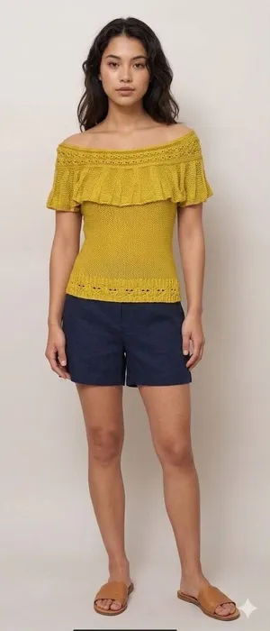Anthropologie size S off shoulder ruffle neckline knit top. thumbnail 1