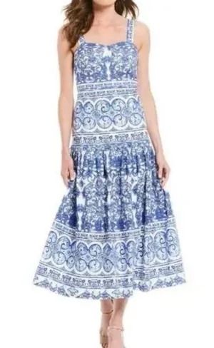 NWT Blue & White Majolica Drop Waist Sleeveless Dress Sz 10 thumbnail 1