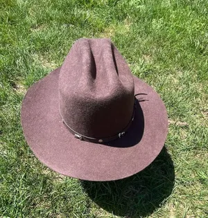 Brown Wool Western Fedora Cowboy Hat with Studded Belt thumbnail 9