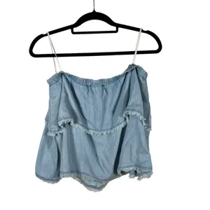 Anthropologie Cloth & Stone Frayed Edge Chambray Layered Mini‎ Skirt sz Medium thumbnail 2